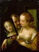 Hans von Aachen Scherzendes Paar mit einem Spiegel oil painting artist